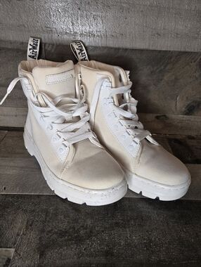 Doc Martens White Canvas Platform Ankle Boots